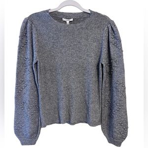 NWT Splendid Ribbed Textured Heart Print Bishop Sleeve Sweater Gray Size S